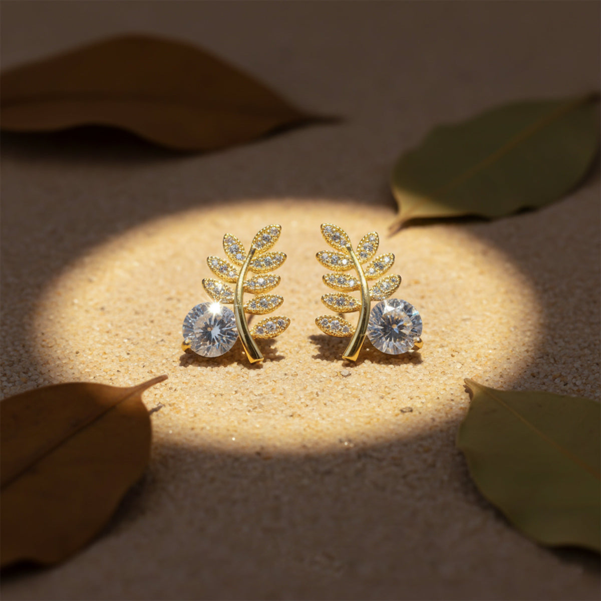 Leaf Solitaire Earrings