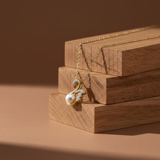 Elegant Swan Pearl Gold Pendant Necklace