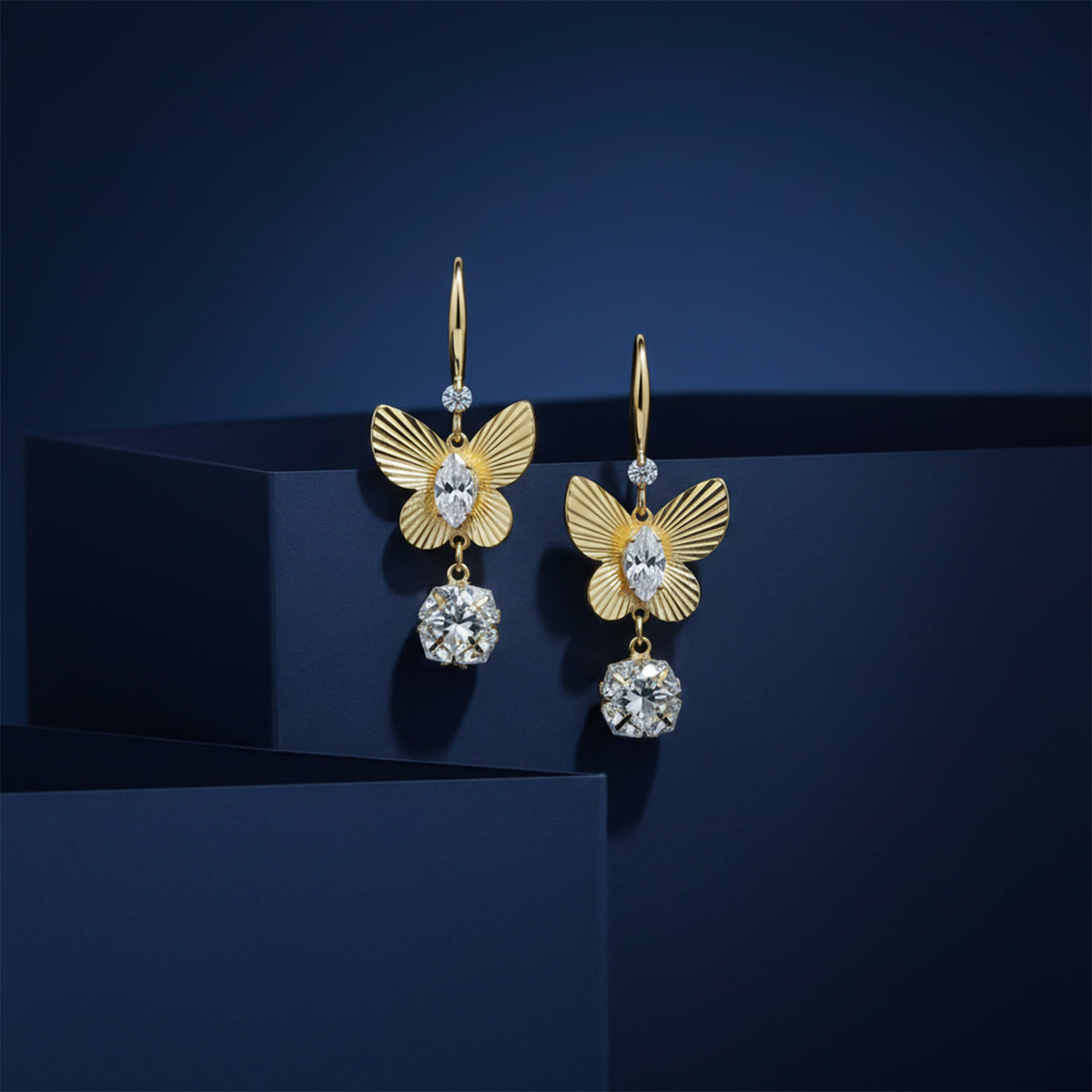 Golden Butterfly Drop Earrings