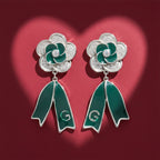 Enamel Floral Ribbon Earrings