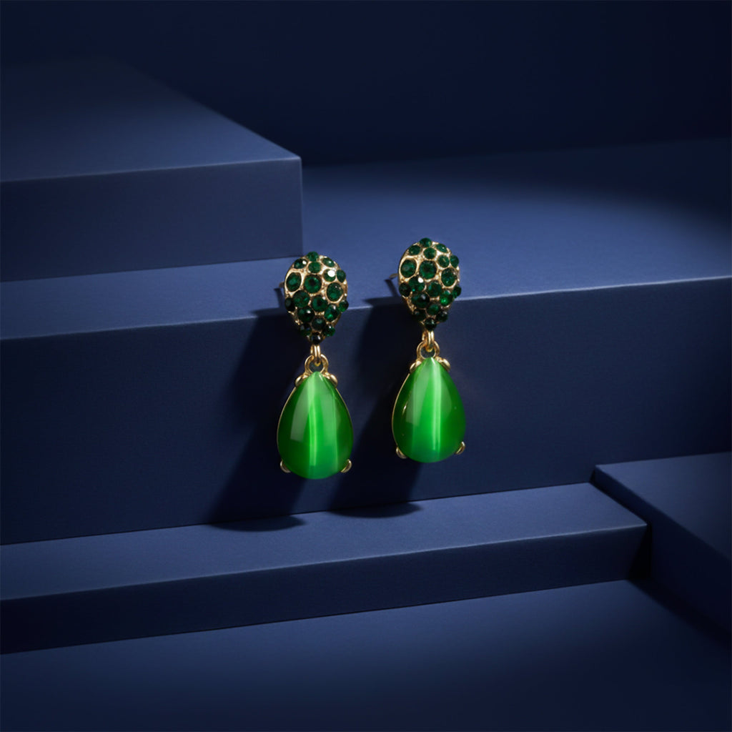 Green Cat Eye Drop Earrings