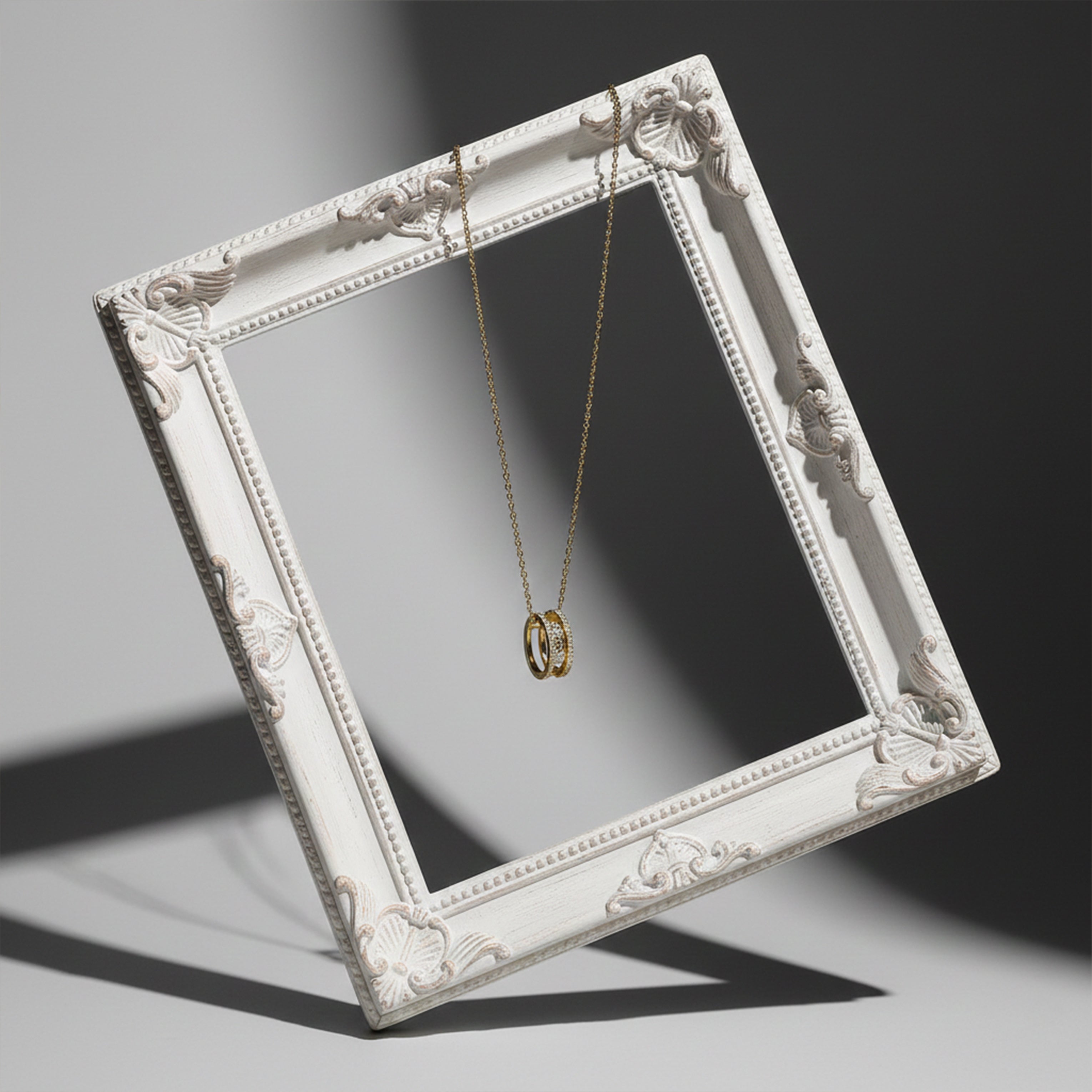 Elegant Gold Double Hoop Diamond Pendant Necklace