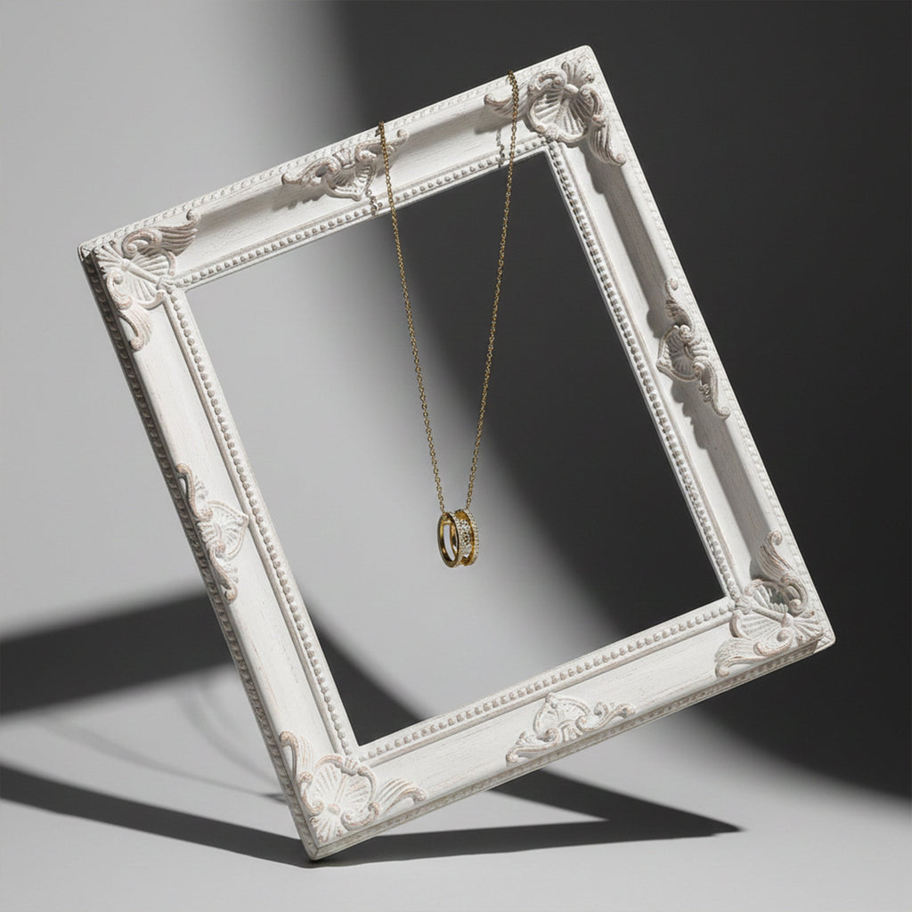Elegant Gold Double Hoop Diamond Pendant Necklace