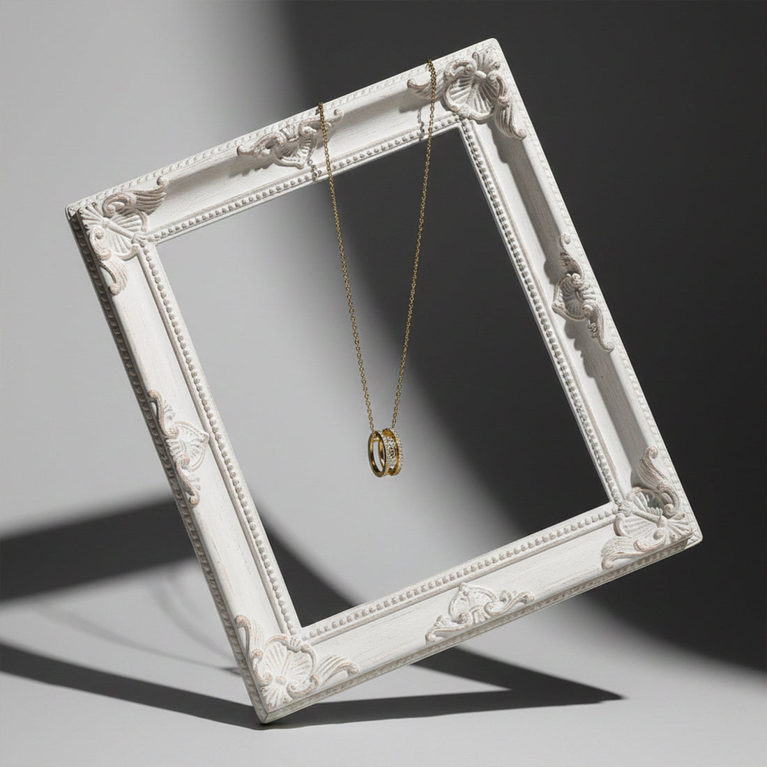 Elegant Gold Double Hoop Diamond Pendant Necklace