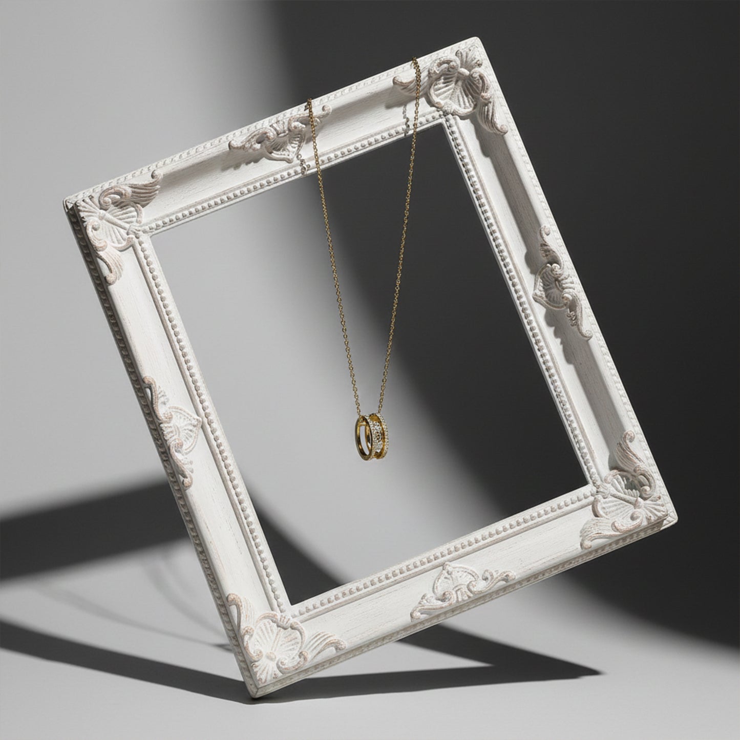 Elegant Gold Double Hoop Diamond Pendant Necklace