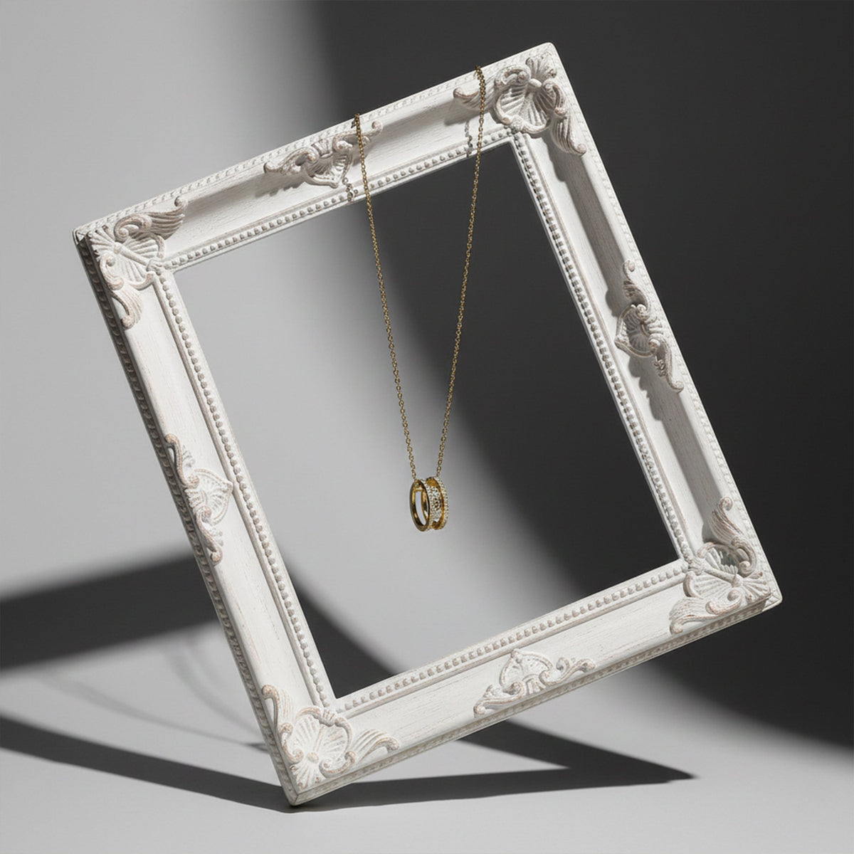 Elegant Gold Double Hoop Diamond Pendant Necklace