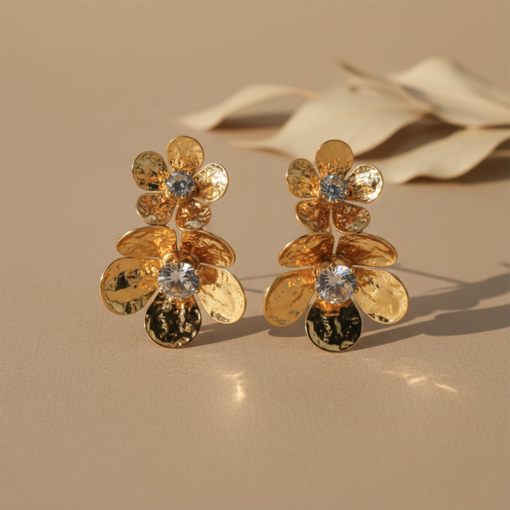 Golden Flower Crystal Studs Earrings