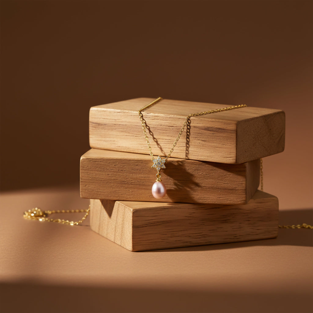 Floral Pink Pearl Drop Pendant Necklace