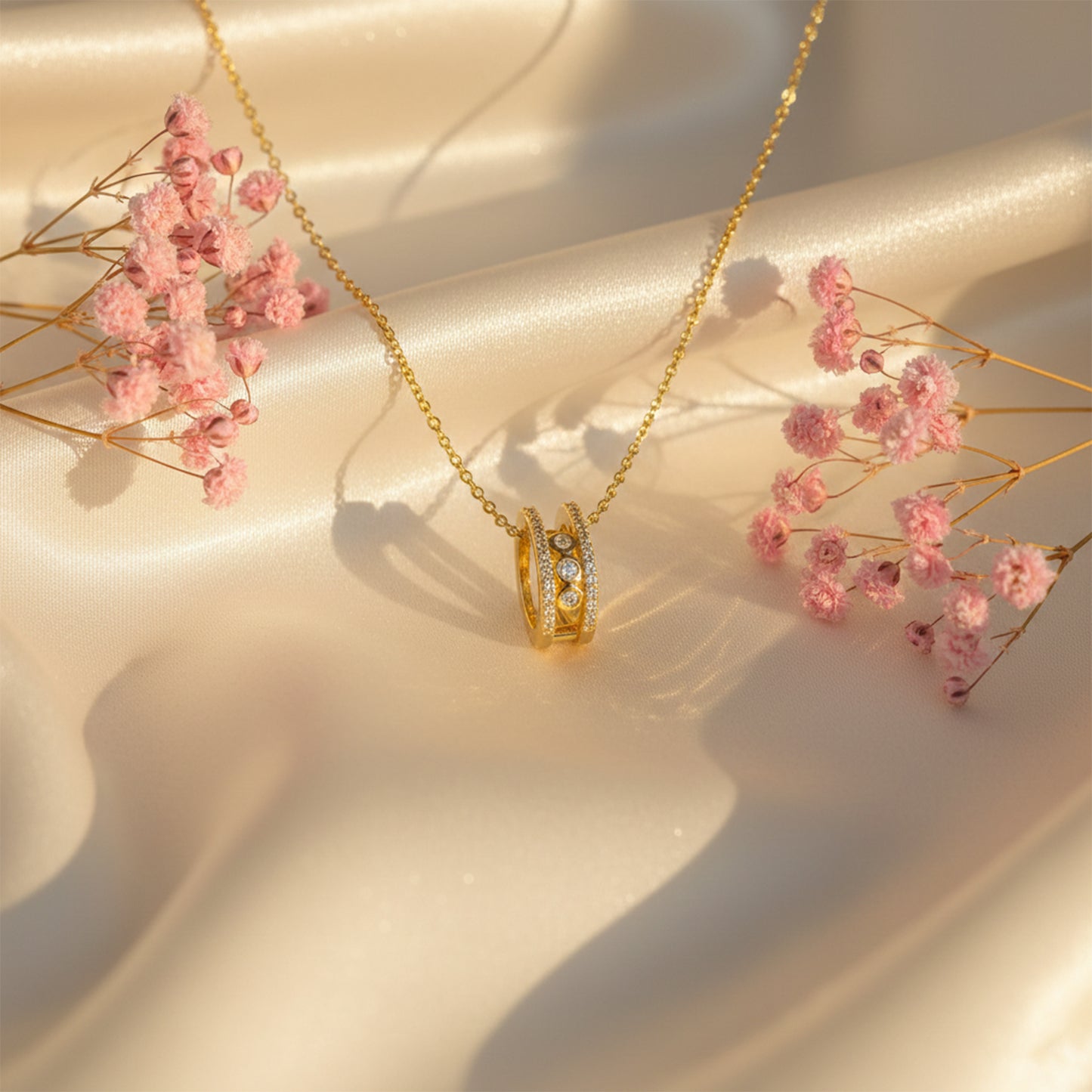 Elegant Gold Double Hoop Diamond Pendant Necklace