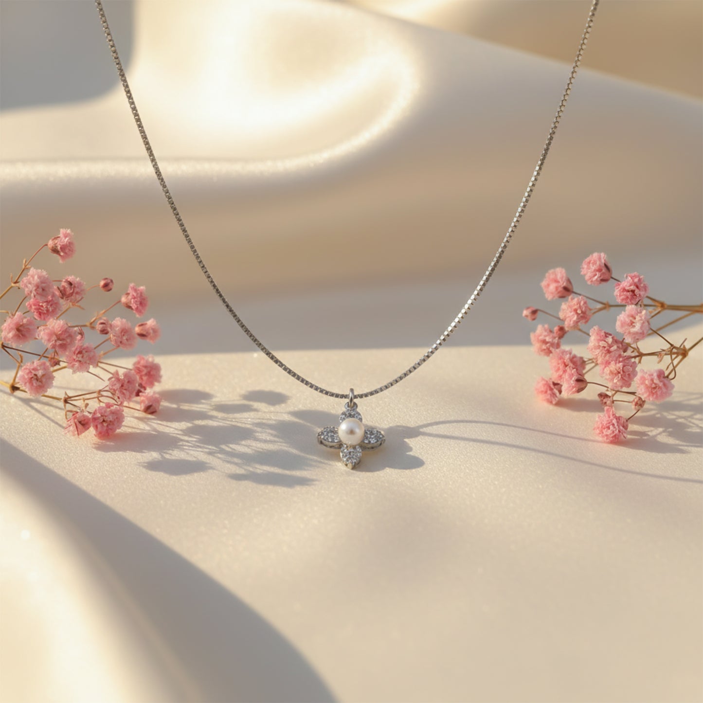 Timeless Pearl & Crystal Petal Necklace