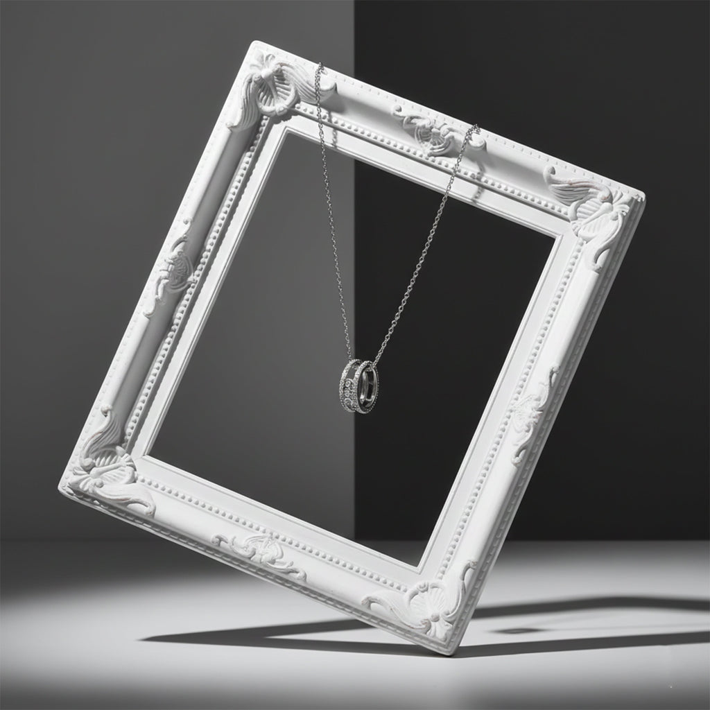 Elegant Silver Double Hoop Diamond Pendant Necklace