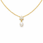 Floral Diamond Pearl Drop Gold Necklace