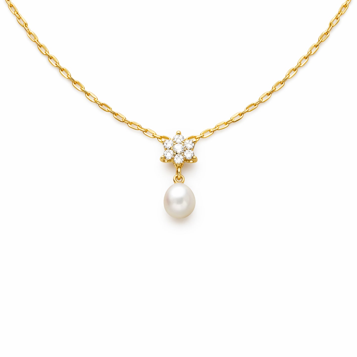 Floral Diamond Pearl Drop Gold Necklace