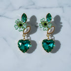 Green Luxe Floral Heart Earrings