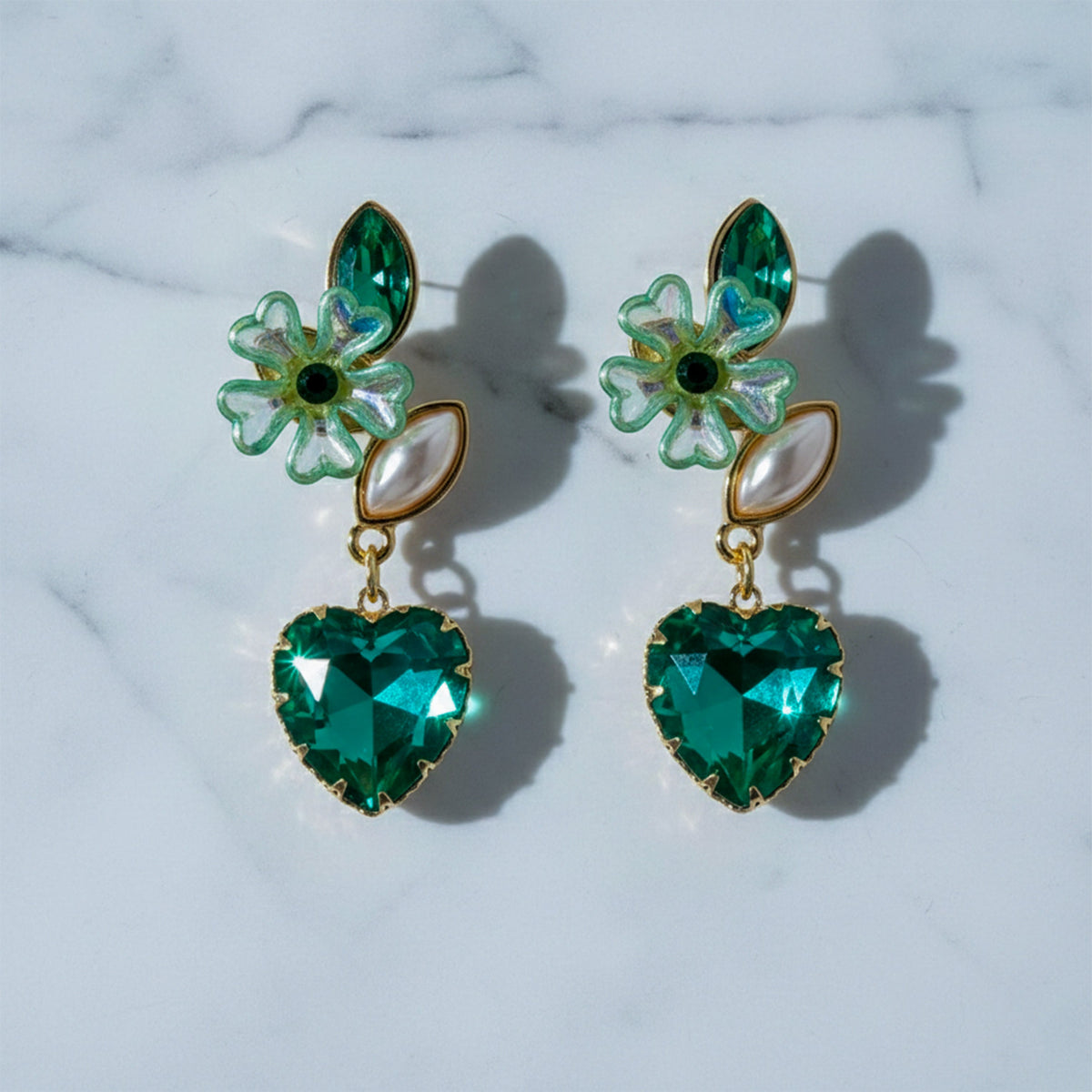 Green Luxe Floral Heart Earrings