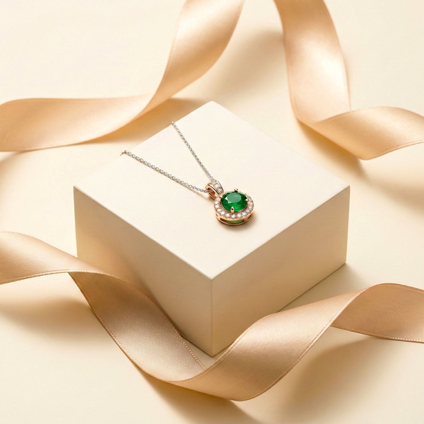 Aurielle Emerald Halo Diamond Necklace