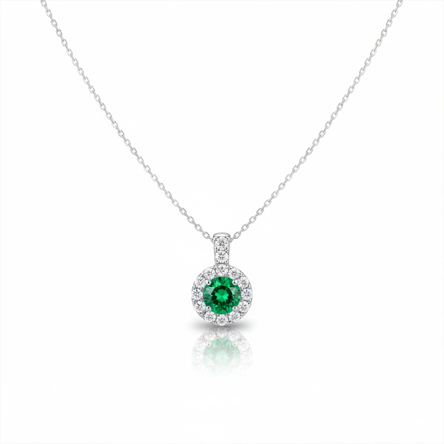 Aurielle Emerald Halo Diamond Necklace