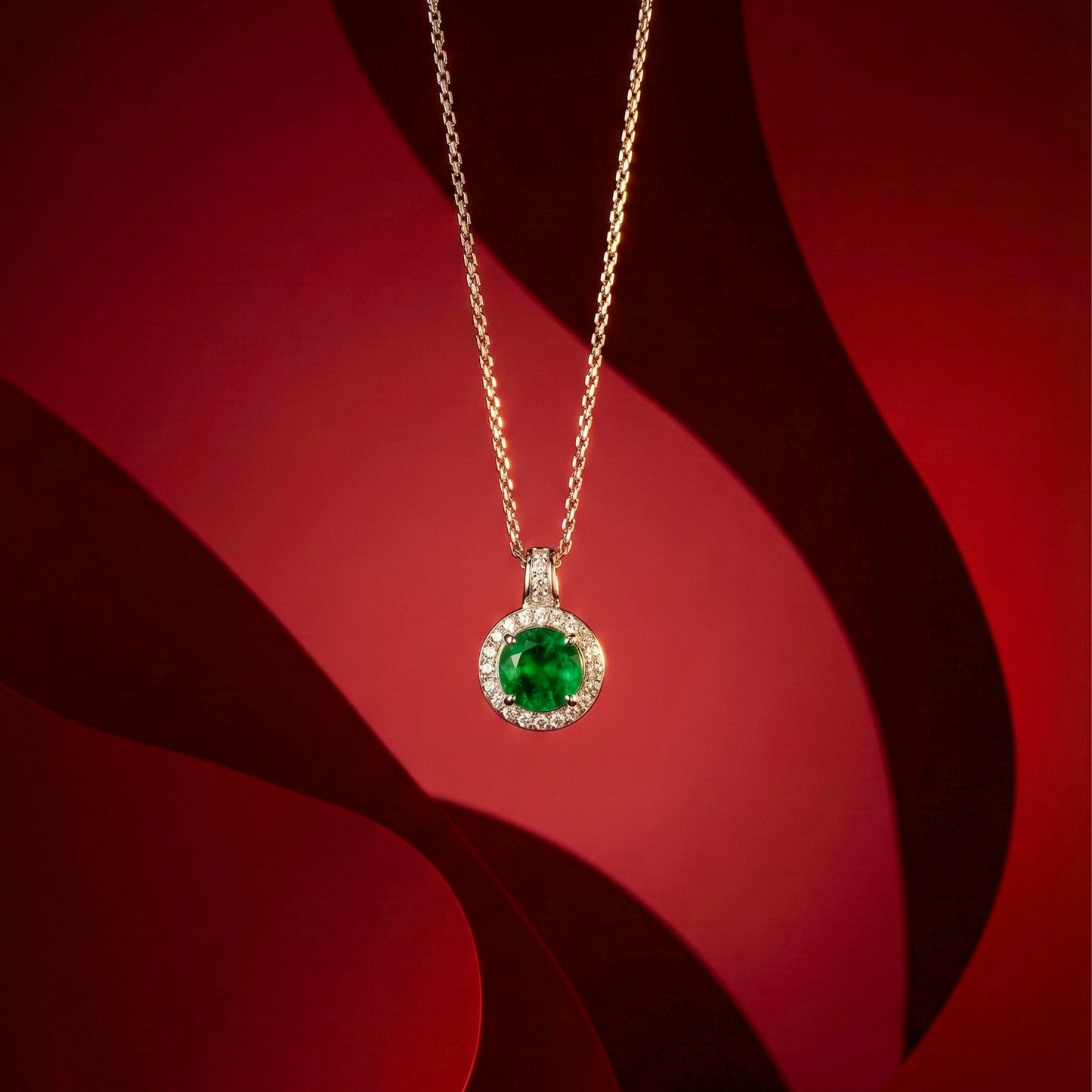 Aurielle Emerald Halo Diamond Necklace