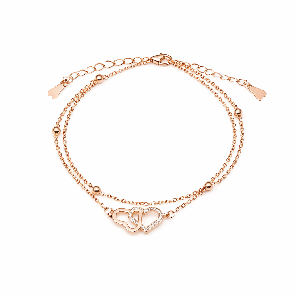 Luxpenny Twin Heart Rose Gold Anklet