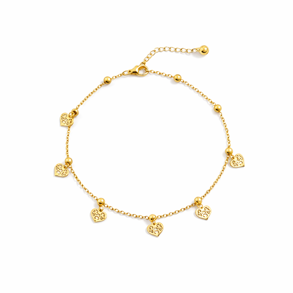 Minimalist Gold Heart Charm Anklet