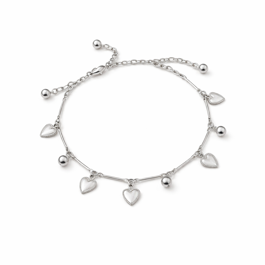 Delicate Silver Heart Charm Anklet
