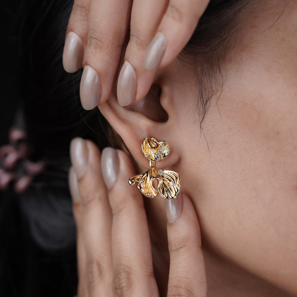 Elite Golden Petal Pearl Earrings