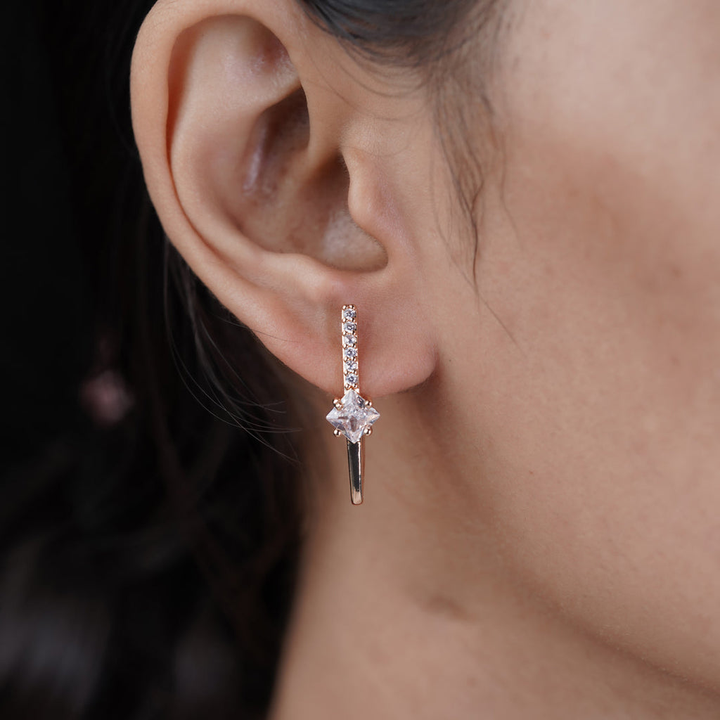 Rose Gold V Shape Crystal Earrings