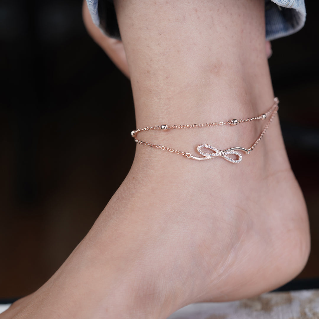Delicate Rose Gold Bow Knot Anklet