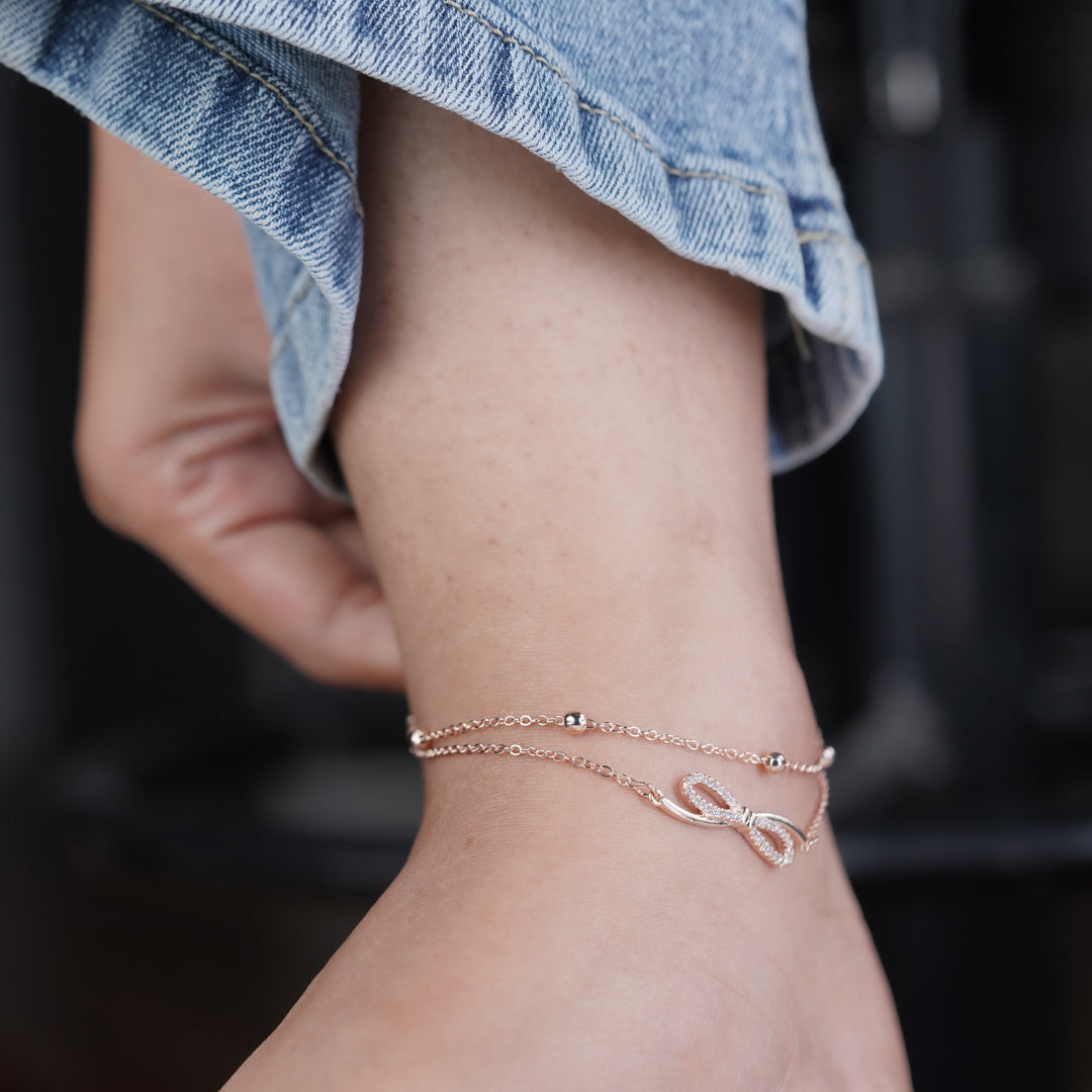 Delicate Rose Gold Bow Knot Anklet