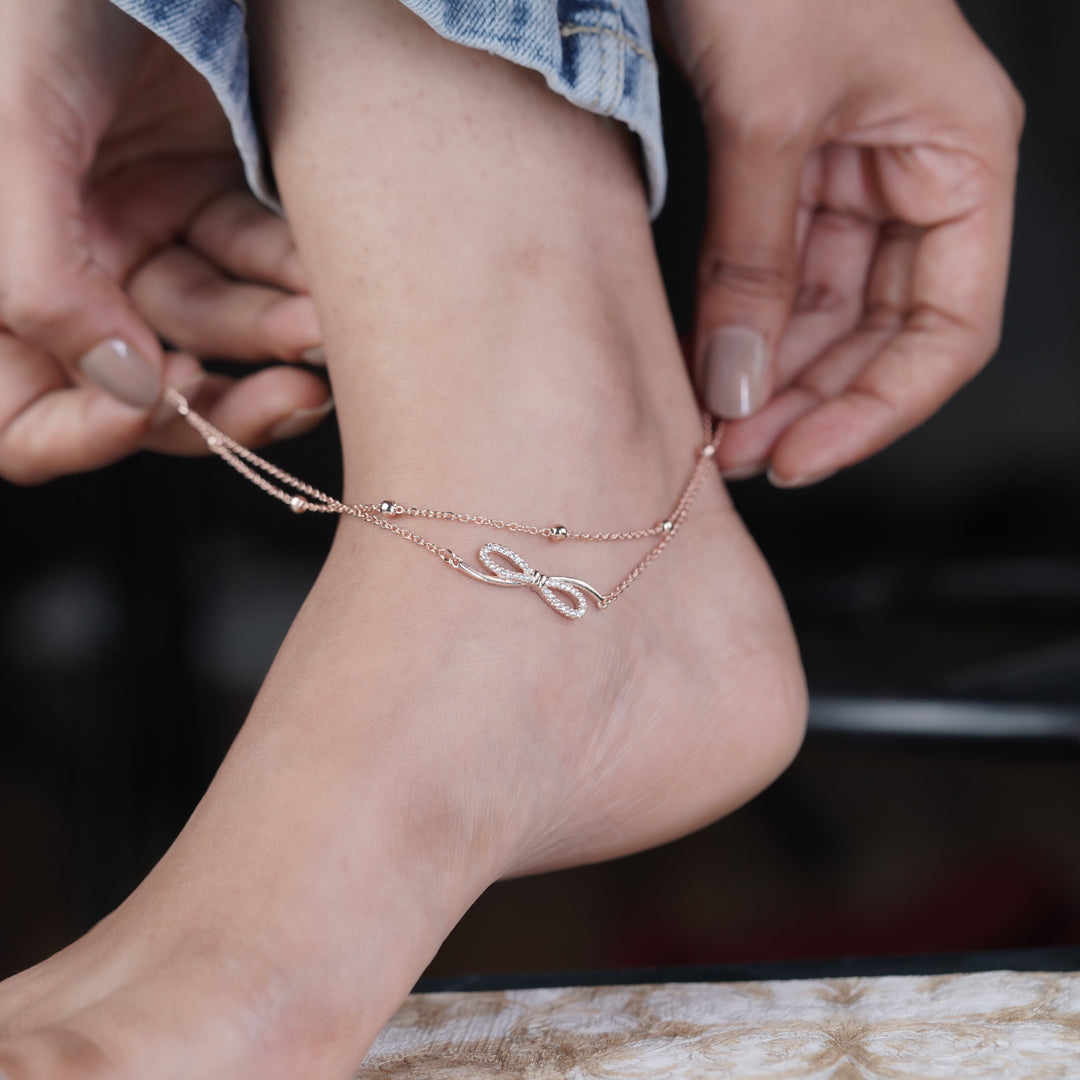 Delicate Rose Gold Bow Knot Anklet