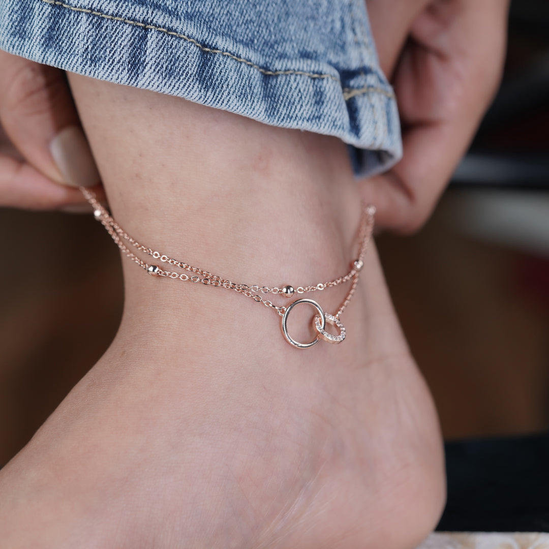 Interlocking Circle Rose Gold Anklet