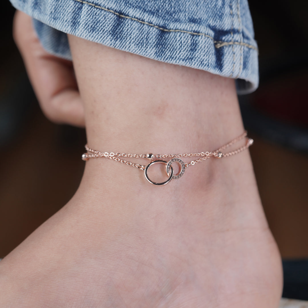 Interlocking Circle Rose Gold Anklet