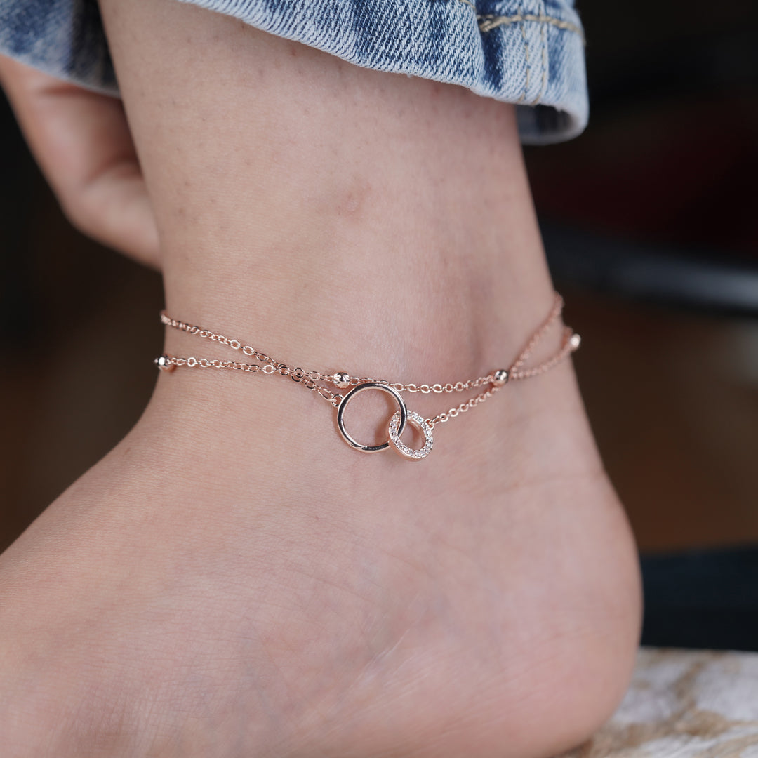 Interlocking Circle Rose Gold Anklet