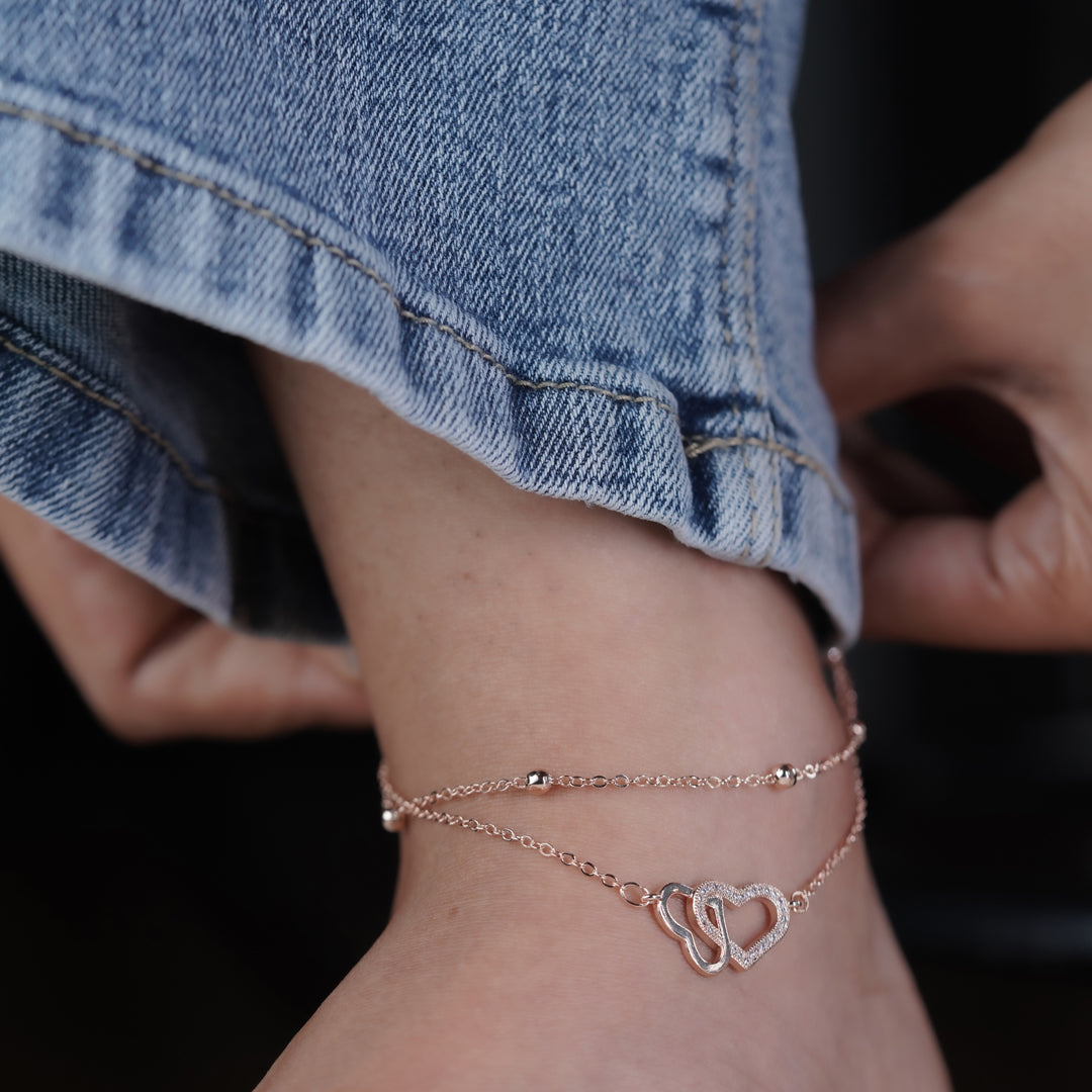 Luxpenny Twin Heart Rose Gold Anklet