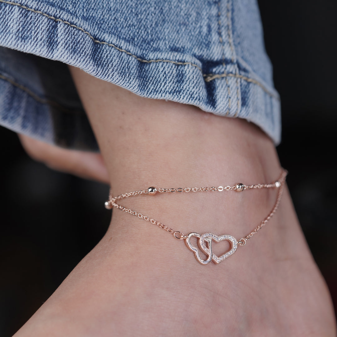 Luxpenny Twin Heart Rose Gold Anklet