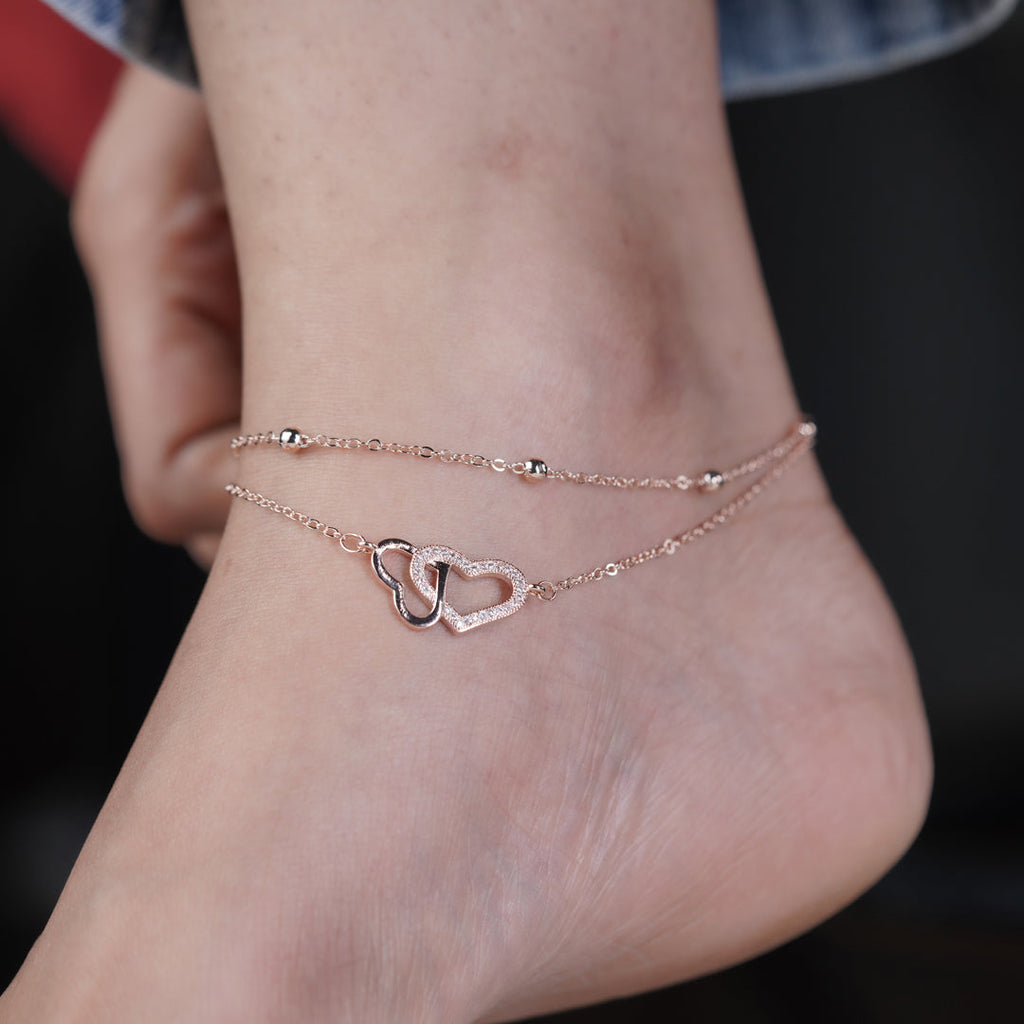 Luxpenny Twin Heart Rose Gold Anklet
