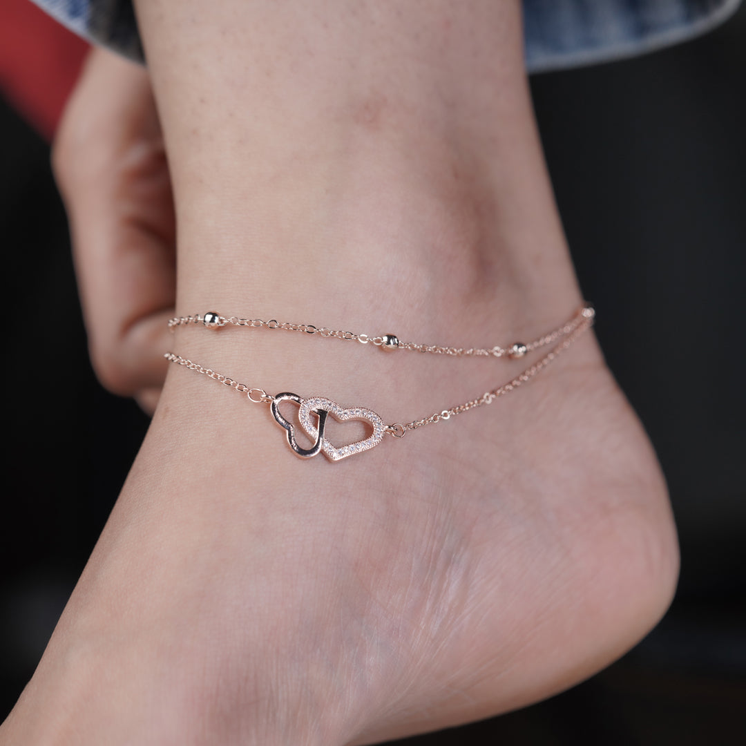 Luxpenny Twin Heart Rose Gold Anklet