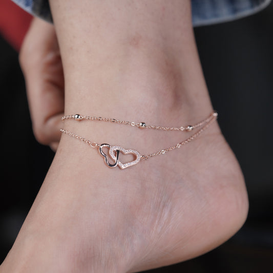 Luxpenny Twin Heart Rose Gold Anklet