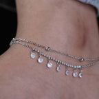 Dainty Crystal Dangle Silver Anklet