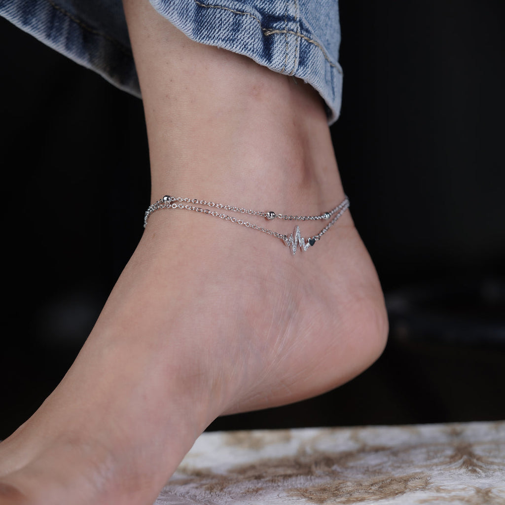 Silver Heartbeat Charm Anklet