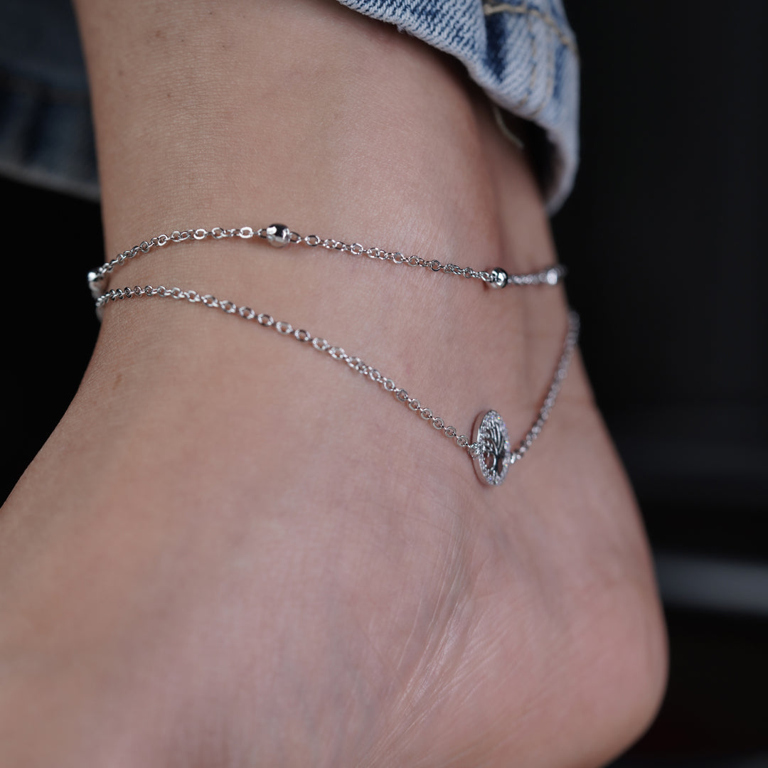 Celestial Tree of Life Silver Anklet