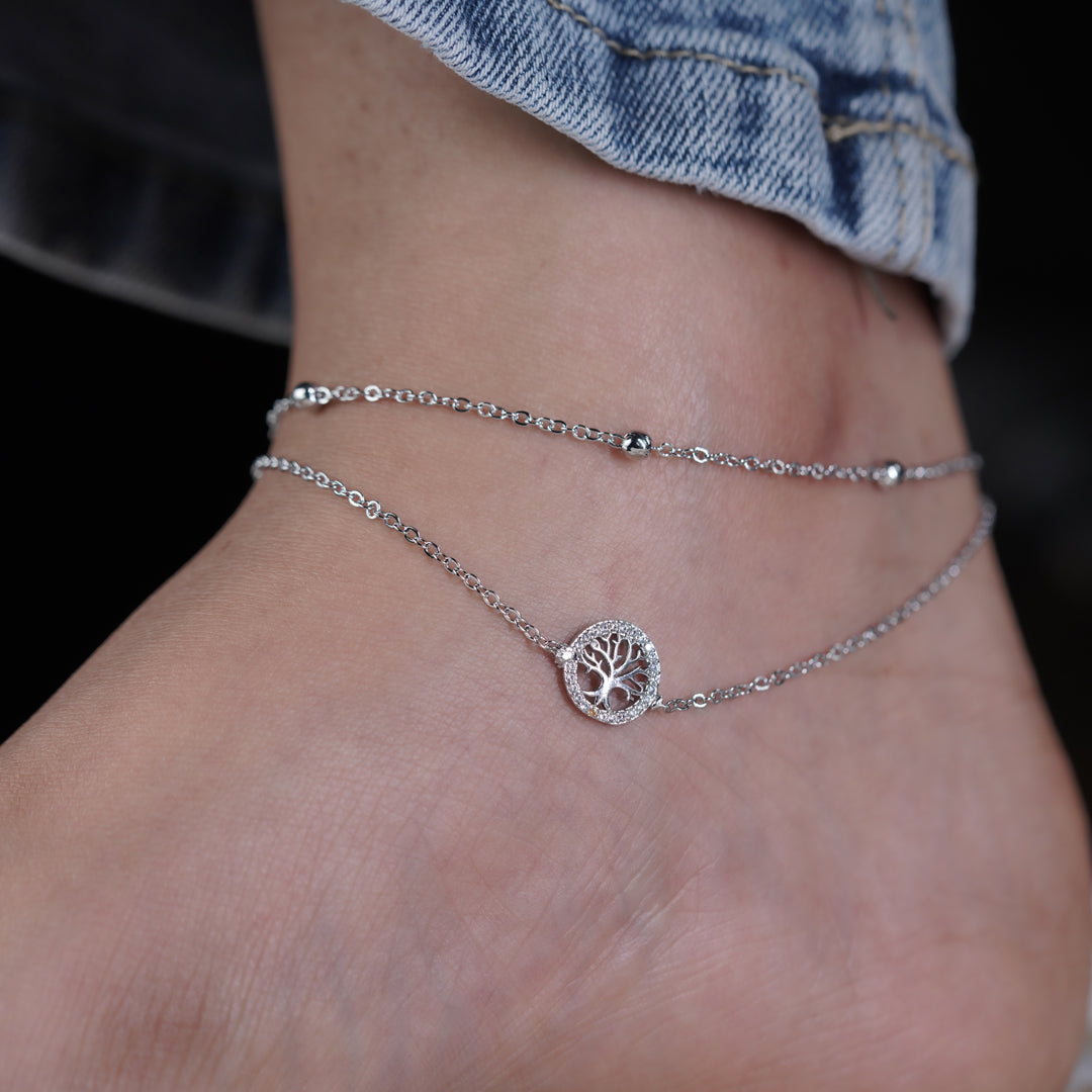 Celestial Tree of Life Silver Anklet
