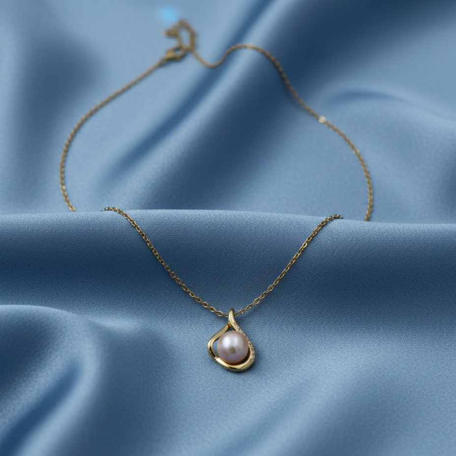 Golden Teardrop Pearl Pendant Necklace