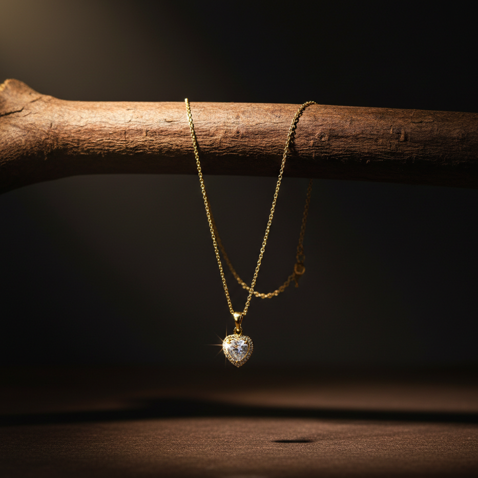 Crystal Heart Pendant Gold Necklace