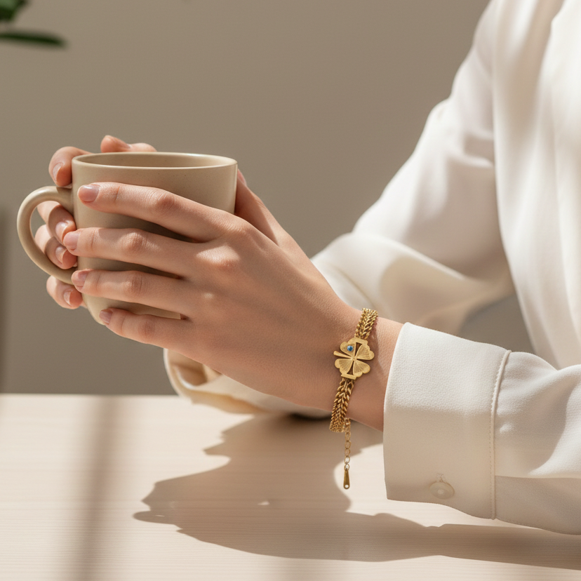 Elite Gold Nazar Clover Bracelet