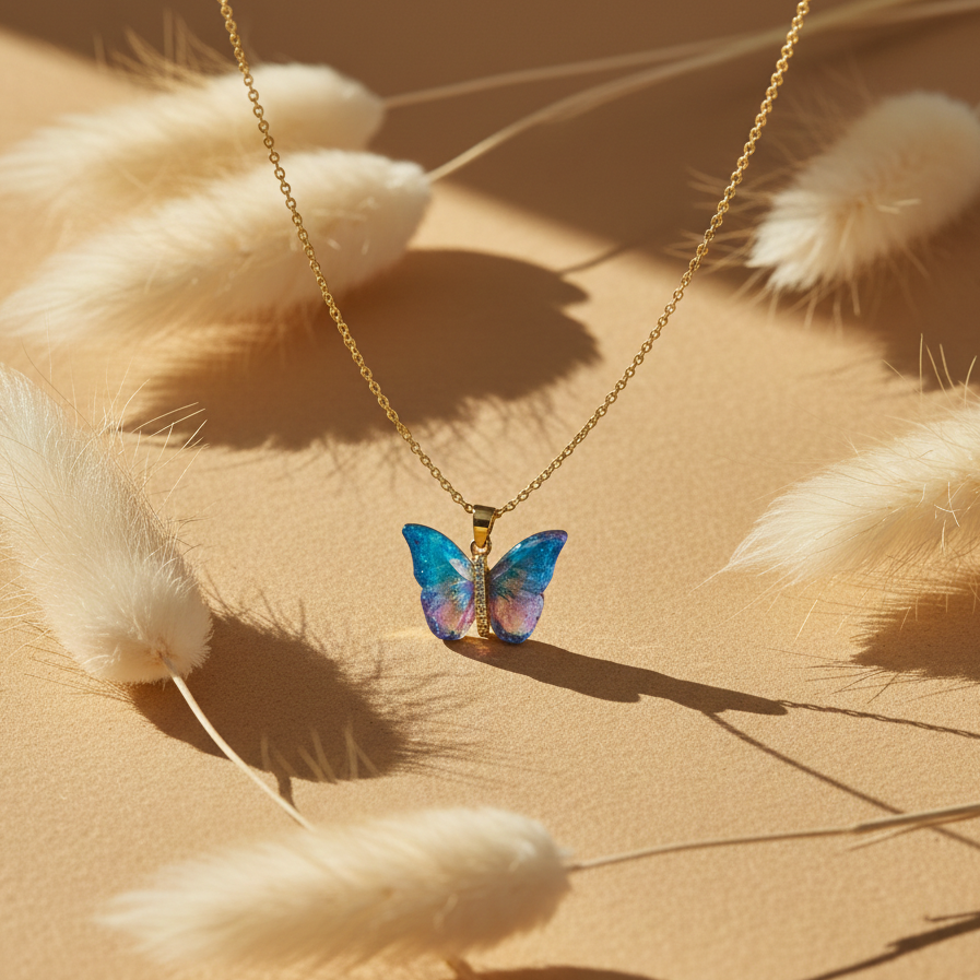 Iridesa Butterfly Gold Pendant Necklace