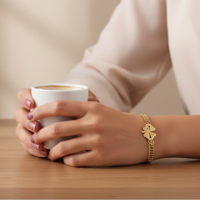 Elite Gold Nazar Clover Bracelet