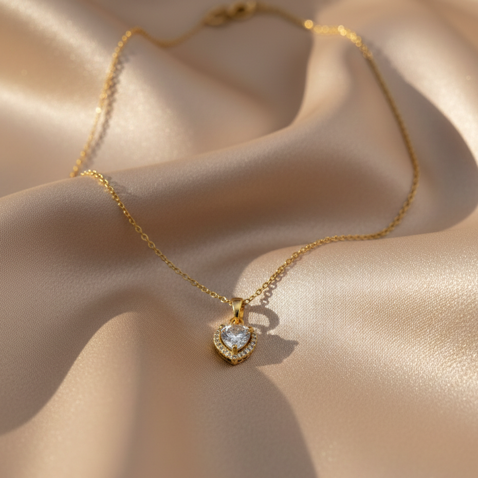 Crystal Heart Pendant Gold Necklace