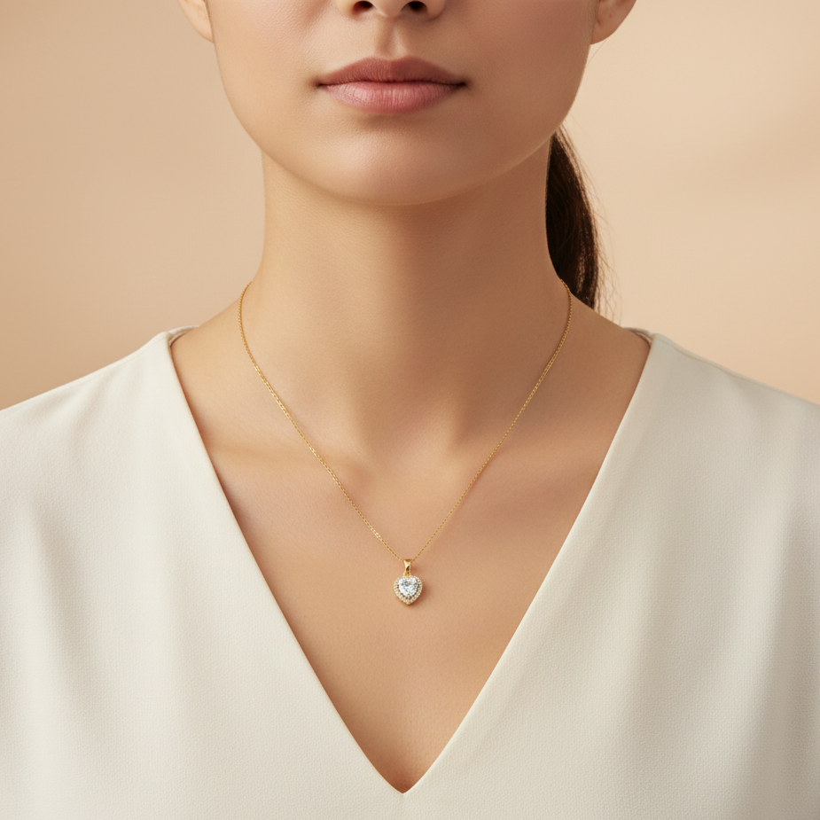 Crystal Heart Pendant Gold Necklace