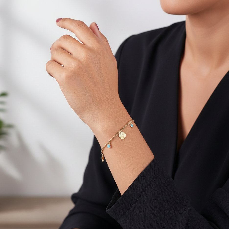 Celestial Clover Nazar Gold Bracelet